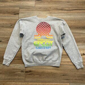 Disney World Parks Epcot Center Sweatshirt SZ Small Gray Rainbow Spaceship Earth